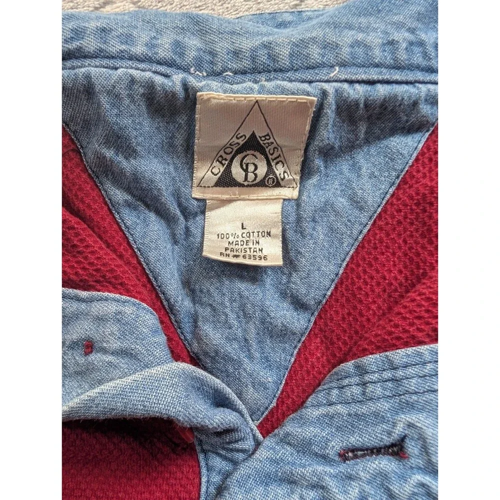 Vintage Roll Tide Football Cross Basics Waffle Knit Henley Large Red And Denim